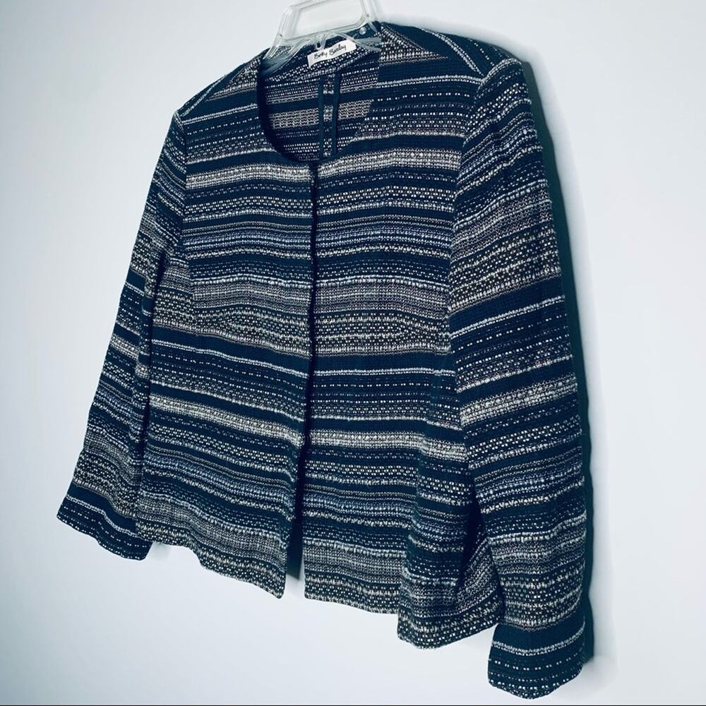 Betty Barclay black brown metallic tweed striped fitted jacket blazer size 10 - Picture 2 of 10